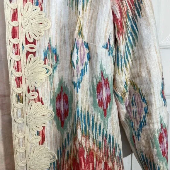 CHICO'S Daintree IKAT Print Soutache Linen Jacket Topper 3/4‎ Size 1(8/10) EUC - Picture 4 of 14